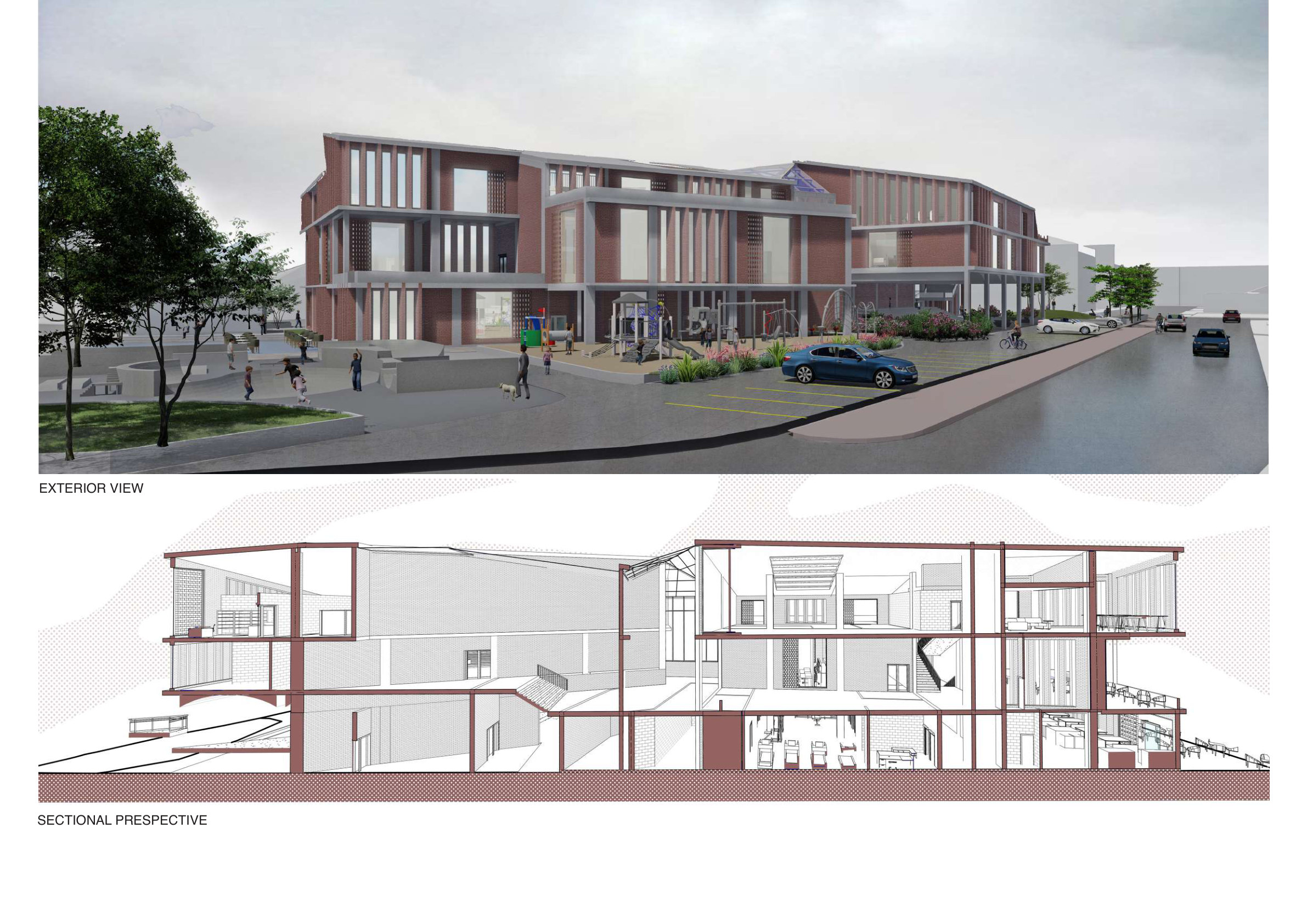 Neighbourhood Revival sectional perspective and exterior view